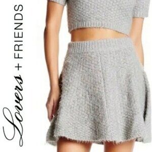 Lovers + Friends Aspen Chic Be Flirty Mini‎ Skirt Women's S Gray Eyelash Knit